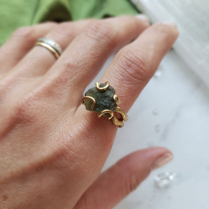 Moldavite Ring Adjustable Gold RING Shop Dreamers of Dreams