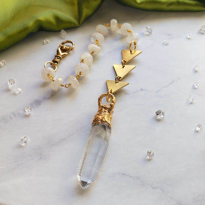 Rainbow Moonstone and Lemurian Quartz Pendulum pendulum Shop Dreamers of Dreams