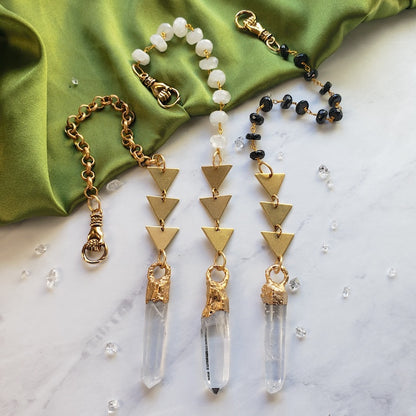 Rainbow Moonstone and Lemurian Quartz Pendulum pendulum Shop Dreamers of Dreams