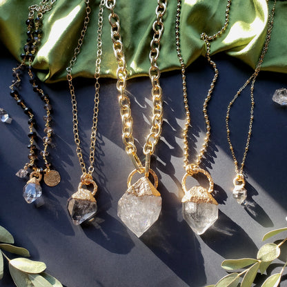 Herkimer and Smokey Quartz Keepsake Necklace Necklace Shop Dreamers of Dreams