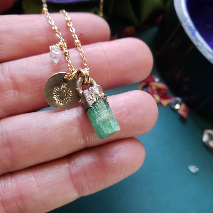 Raw Emerald Keepsake Charm Necklace Necklaces Shop Dreamers of Dreams