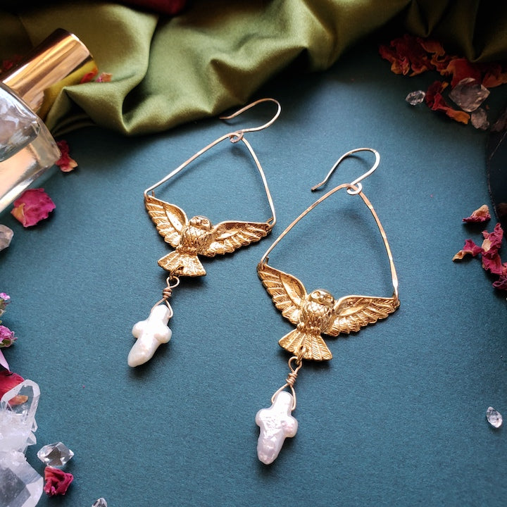 Pearl Golden Bird Hoops Earrings Shop Dreamers of Dreams