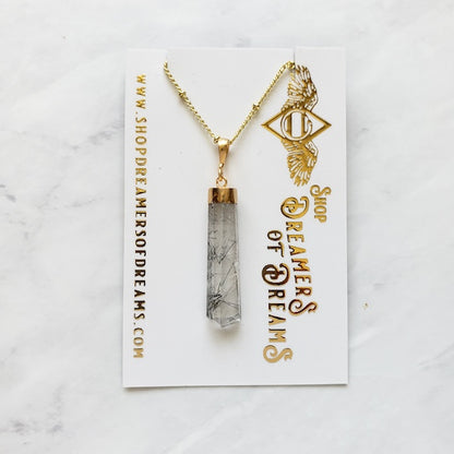 Black Tourmalated Quartz Necklace Gold Necklace Shop Dreamers of Dreams